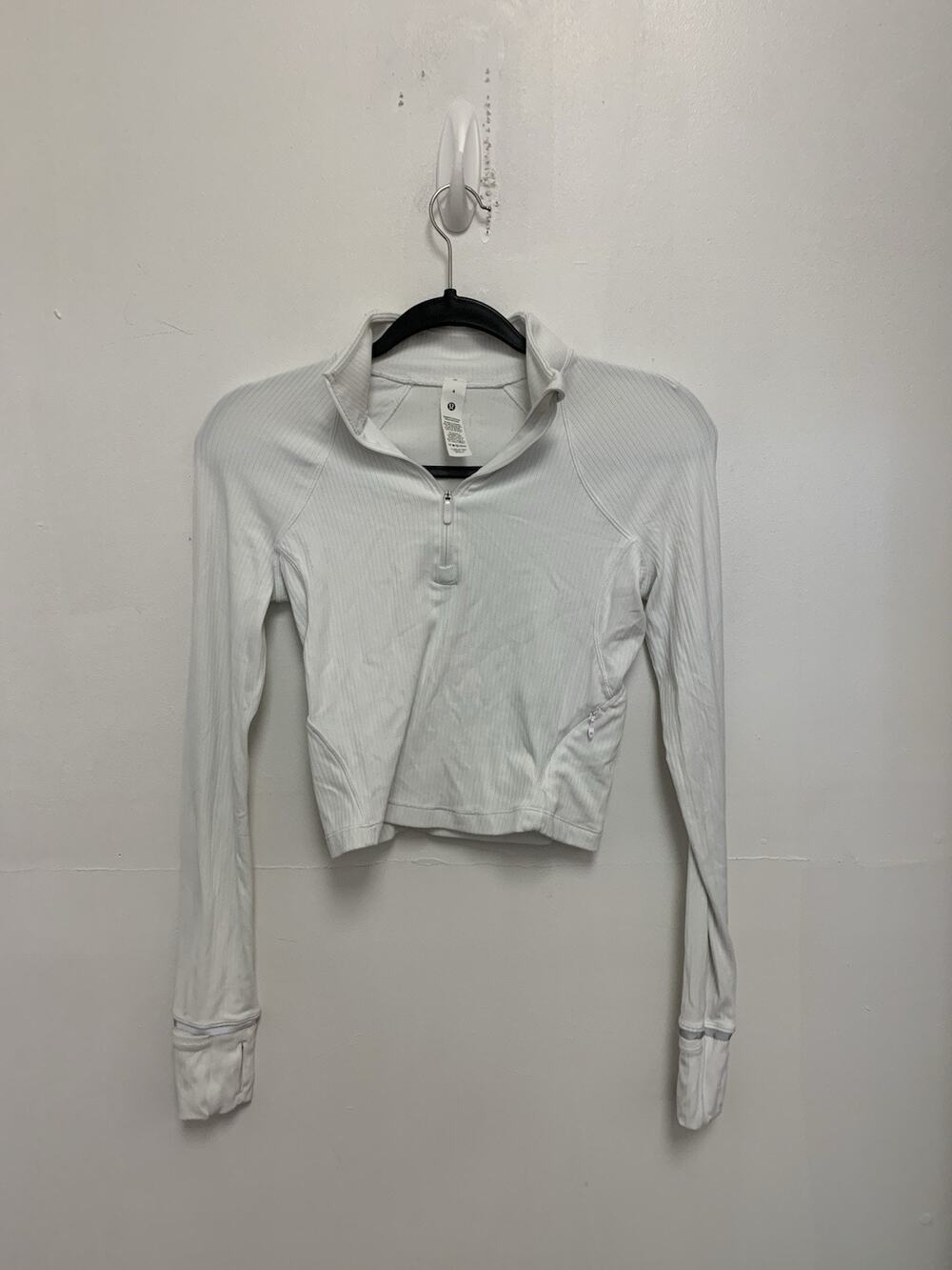 Lululemon It's Rulu Run Ribbed Cropped Half Zip Size 4 White LW3GF2S